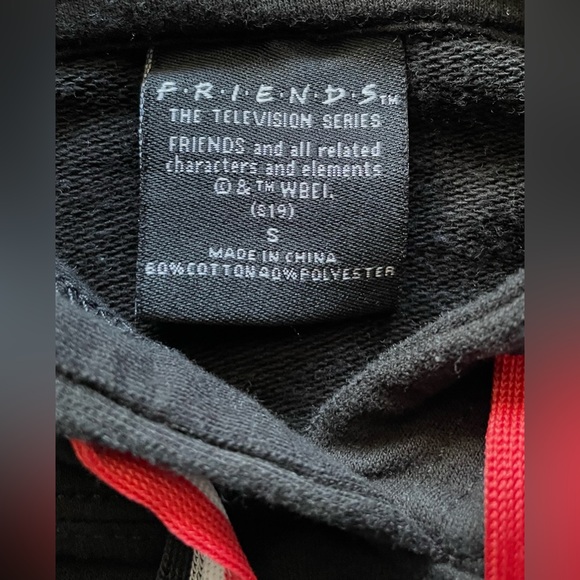 FRIENDS 90s Y2K Retro Vintage Black Cropped Screen Print Sweatshirt Hooded Small - Picture 2 of 2